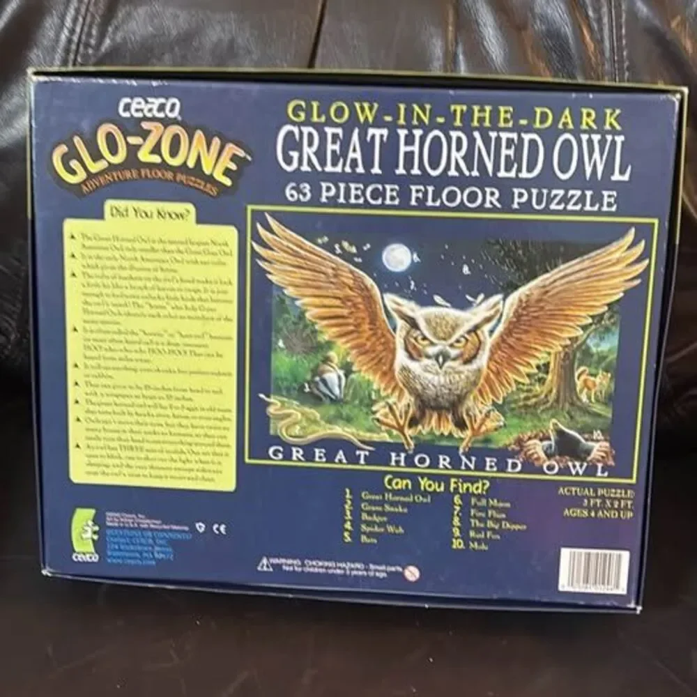 Ceaco Glo-Zone Great Horned Owl 63 Piece Floor Puzzle